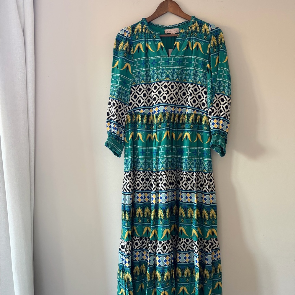 Philosophy Teal and Yellow Geometric Patterned Maxi Dress Size Small NWT - Picture 9 of 11
